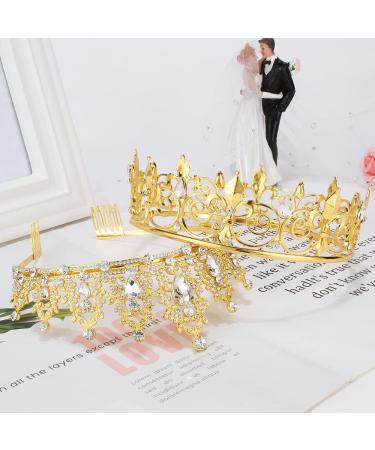 AOPRIE King & Queen Artemis Tiara and Crown | Crystal Hair Accessories for Wedding, Prom, Bridal, Birthday, Halloween & Christmas - Gold Princess Tiara for Women, Men, Girls & Boys - Buy Online on GoSupps.com