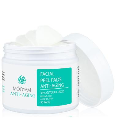 Glycolic Acid Pads for Face & Body -35% Glycolic Acid Peel with Vitamins B5, C & E, Green Tea Extract for Dark Spots, Acne, Breakouts, Fine Lines & Wrinkles Anti-Aging 50 Pads