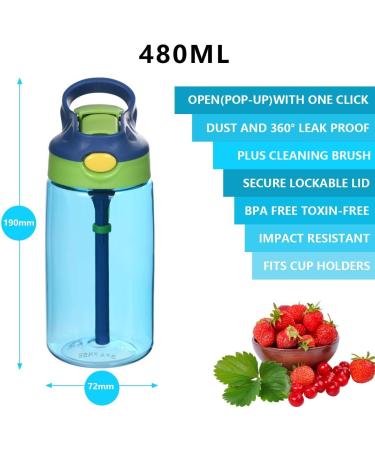Flintronic 480ML Sippy Cup for Kids | Leak-Proof BPA-Free Toddler Drink Bottle | Shatter-Proof with Brush | Blue - Buy Online on GoSupps.com