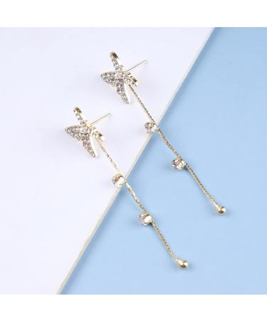 Shop Vintage Crystal Butterfly Drop Earrings | Long Rhinestone Tassel & Gold CZ Jewelry for Women - Buy Online on GoSupps.com