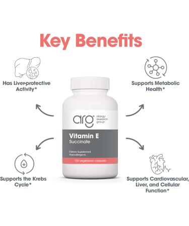 Allergy Research Group Vitamin E Succinate Supplement - for Men & Women 400 IU D-Alpha-Tocopheryl Antioxidant Vegetarian Capsules - 100 Count - Buy Online on GoSupps.com
