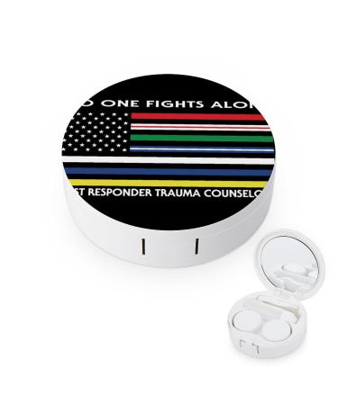 US Flag No One Fights Alone First Responder Contact Lens Case Travel Portable Travel Contact Lens Box with Mirror