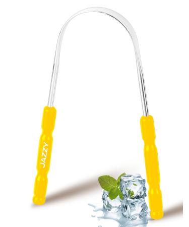 Jazzy Tongue Scraper for Adults & Kids- Stainless steel Tongue Cleaner for Oral Care & Hygiene tongue cleaner for men and women Tongue scrubber for reduce bad breath Tongue Cleaners (Yellow)