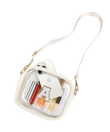 Tebie koy small transparent bag stadium lane transparent shoulder bag with initial patches for teenagers girls sports games concerts white/opulent garden A