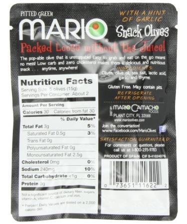 Mario Camacho Foods Pitted Snack Olives - Seasoned Green Garlic 1.05oz (Pack of 12) - Buy Online on GoSupps.com