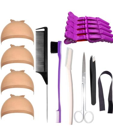 Wig Kit for Lace Front Wigs for Beginners 7Pcs  Lace Melting Elastic Band for Wigs  Edge Laying Scarf with Wig Caps  Eyebrow Razors  Tweezers  Edge Brush  Wig Grip Headband  Mini Scissors  Wig Install Kit