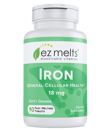 EZ Melts Iron as Elemental Iron, 18 mg, Sublingual Vitamins, Vegan, Zero Sugar, Natural Orange Flavor, 90 Fast Dissolve Tablets