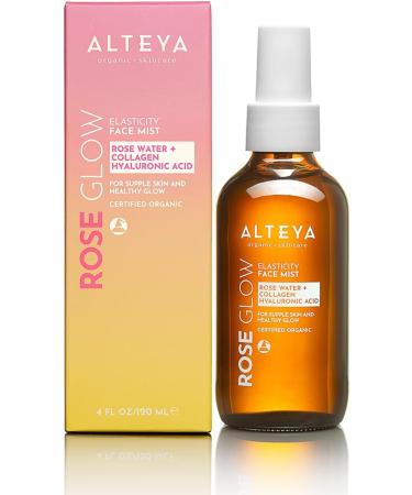 Alteya Organic Rose Glow Elasticity Collagen Face Mist 120 ml - NaTrue Certified Organic Rose Toner with Hyaluronic Acid + Marine Collagen for Supple Skin and Healthy Glow - All Skin Types - Buy Online on GoSupps.com