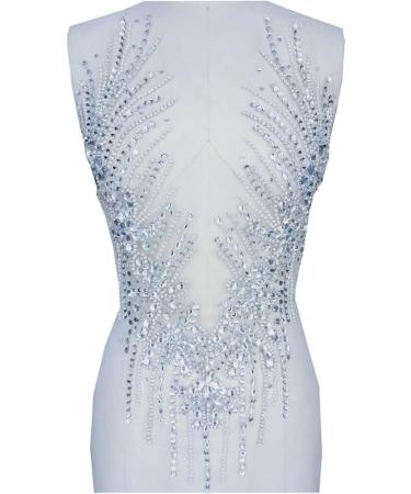Handmade Rhinestone Applique Sew on Beads Trim Patch for Wedding Dress - 23x13 Inches (Silver) - Buy Online on GoSupps.com