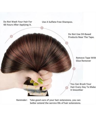 Hotlulana 20 Inch Tape-In Hair Extensions - Balayage Chocolate Brown & Dark Red Brown (#4/4/33) - 100% Real Hair 50g Skin Weft 20 Pieces - Buy Online on GoSupps.com