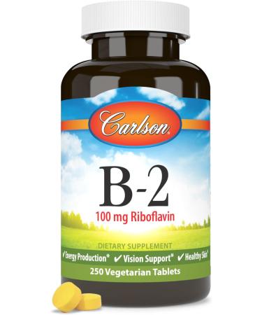 Carlson - B-2, 100 mg Riboflavin, Energy Production, Vision Support & Healthy Skin, 250 Vegetarian Tablets 250 Count (Pack of 1) - Buy Online on GoSupps.com