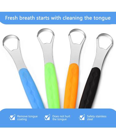 4 Pcs Stainless Steel Tongue Scraper Set with Travel Cases - Oral Mouth Cleaner for Adults and Kids - Reduce Bad Breath - Suitable for Men and Women - Orange, Black, Green, and Blue - Buy Online on GoSupps.com