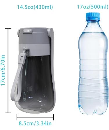 Portable Foldable Dog Water Bottle (430ml) - Gray - Ideal for Travel Hiking & Outdoor Pet Adventures - Buy Online on GoSupps.com