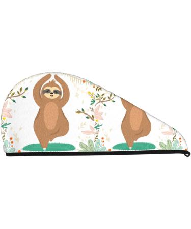 Buy Cute Sloth Yoga Pose Microfiber Hair Towel | Super Absorbent Coral Velvet Wrap for Women - Perfect for Long Curly & Thick Hair - Buy Online on GoSupps.com