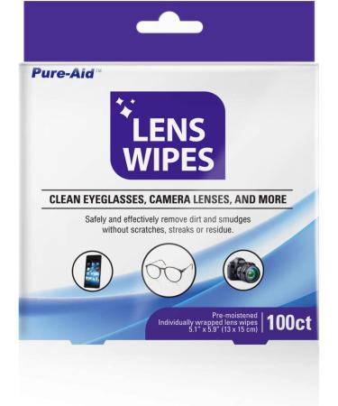Pure-Aid Lens Wipes - 100ct Individually Wrapped for Eyeglasses, Camera Lenses, Smartphones & More | 1 Pack - Buy Online on GoSupps.com