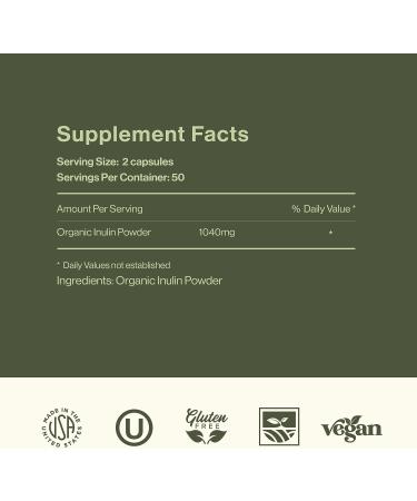 Organic Inulin Capsules 520mg - 100 Pills | Natural Jerusalem Artichoke Inulin - Buy Online on GoSupps.com