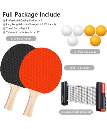 FBSPORT Ping Pong Paddle Set with Retractable Net - 2 Rackets, 6 Balls, Carry Bag - Indoor/Outdoor Table Tennis for Children & Adults - Buy Online on GoSupps.com
