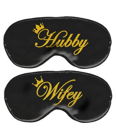 Hubby Wifey Sleeping Masks Set- Blindfold Wedding Games for Reception - Groom and Bride Eye Mask for Couples - Wedding Night Bride to Be Sleep Mask