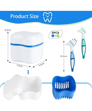 Supaway Dental Retainer Box - 2-Piece Prosthesis Container with Cleaning Brushes | Ideal for False Teeth Storage - Green & Blue - Buy Online on GoSupps.com