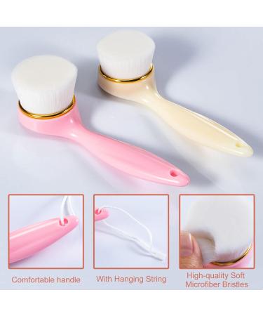 Beomeen 2 Pack Soft Bristle Facial Cleansing Brush - Deep Pore Exfoliation and Skincare Massage - Pink+Off White - Buy Online on GoSupps.com