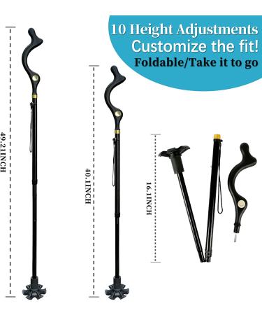 Honmido Folding Walking Cane for Seniors | Adjustable Height & Anti-Slip Lightweight Alloy | Self Standing & Collapsible for Travel | Mobility Aid for Men & Women | Black - Buy Online on GoSupps.com