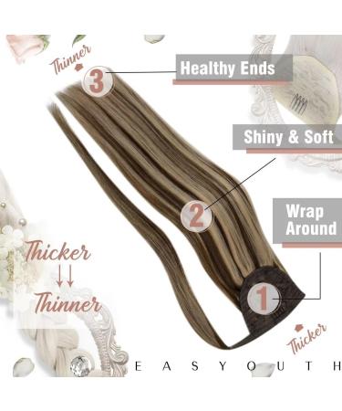 Easyouth Human Hair Ponytail Extensions - Medium Brown Mixed Honey Blonde 18 Inch 80g - 4-Pony #4P27 - Buy Online on GoSupps.com