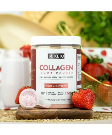 BE KETO BeKeto Keto Collagen + MCT Oil Fresh Strawberry 300g Ketogenic and PaleoFriendly Hydrolyzed GrassFed Beef Collagen - Buy Online on GoSupps.com