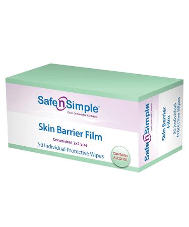 Safe n' Simple Skin Barrier Wipes - 50 Individual 2x2 Large Barrier Film Wipes - Skin Prep Protective Wipes - Bandage Medical Adhesive Remover for Skin