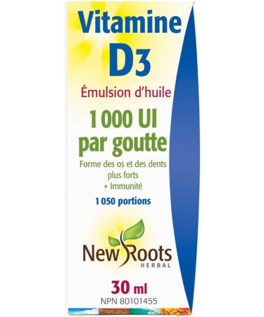 New Roots Herbal - Vitamin D3 Drop - 30ml - Vitamin D3 1000IU Cholecalciferol - Vitamin D3 Supplement - Healthy Bones Healthy Teeth and Immunity Support - Vit D3 1000 IU - Buy Online on GoSupps.com
