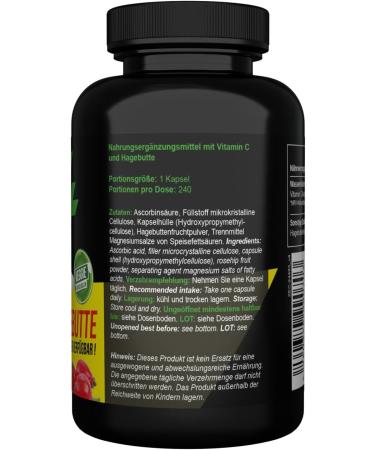 ZEC+ Nutrition Vitamin C High 240 Capsules - 500 mg Ascorbic Acid & 25 mg Rosehip Extract - Made in Germany - Boost Immunity & Health - Buy Online on GoSupps.com