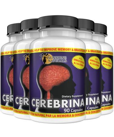 Sunshine Naturals Cerebrina with Ginkgo Biloba & L-Glutamic 90 Capsules Pack 5
