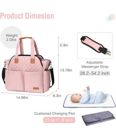 Lekebaby Baby Changing Bag Large Nappy Bags for Mom and Dad Nappy Changing Bag Stylish Travel Tote with Nappy Changing Mat Quilted Pink - Buy Online on GoSupps.com