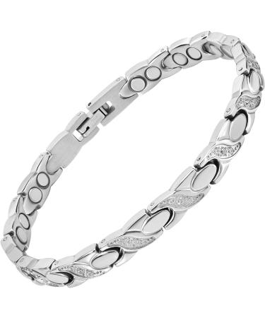 Magnetrx Ultrastarkes Magnet Hardship Bracelet for Women | Double Magnet Stainless Steel & Crystal Adjustable Bracelet with Size Tool - Silver - Buy Online on GoSupps.com