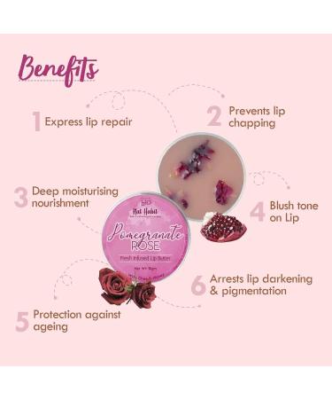 Pomegranate Rose Lip Balm - Natural Ayurvedic Lip Mask for Dry Chapped Lips | Unisex Kitchenmade with Desi Ghee Raw Honey & Vitamin E - 10gm - Buy Online on GoSupps.com