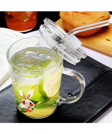 DOITOOL Glass Tumbler with Handle and Clear Lid of Scale and Straw Kids Cups Toddler cups with Straws (Pink Rabbit) Color 2 - Buy Online on GoSupps.com