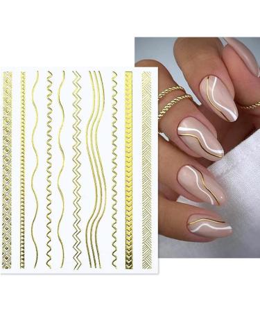 Gold Lines Nail Art Stickers - Self Adhesive Metal Curve Stripe Decals for French Manicure - 10 Sheets - Buy Online on GoSupps.com