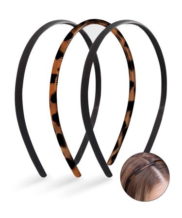 Kitsch Head Bands for Women's Hair - Non Slip Hair Band | Recycled Plastic Headbands for Women | Thin Black Headbands for Women with Long & Short Hair | Stylish Hairband for Girls  3pc (BlackTort)