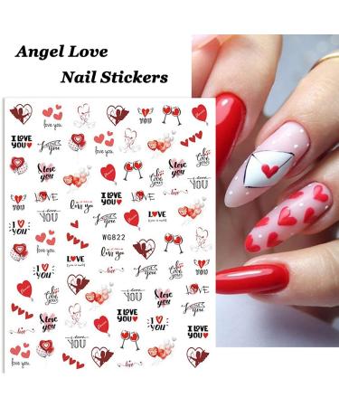 Heart Nail Stickers - 6 Sheets 3D Self Adhesive Decals for Women - Black Red Love Angel Cupid Designs - DIY Valentines Manicure Decor - Buy Online on GoSupps.com