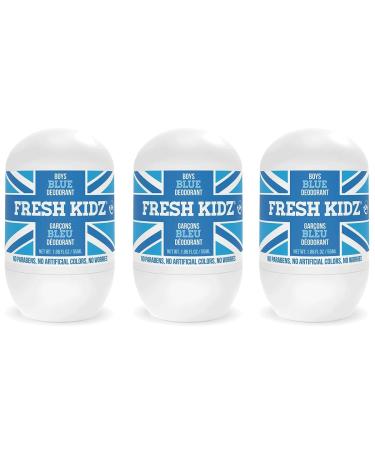 Fresh Kidz Roll On Deodorant for Kids and Teens - Baking Soda and Aluminum-free 24 Hour Protection for Sensitive Skin - Boys "Blue" 1.86 fl.oz. (3 Pack) 1.86 Fl Oz (Pack of 3)