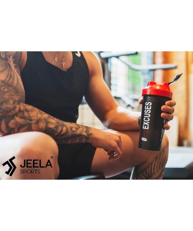 JEELA SPORTS 2 Pack Protein Shaker Bottles - 24 Oz Blender Shaker Cups with Shake Ball - Dishwasher Safe, Ideal for Protein Mixes, Pre & Post Workout Shakes - Gym Red/Black - Buy Online on GoSupps.com