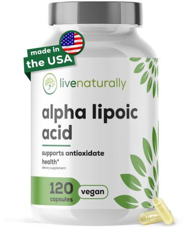 livenaturally Alpha Lipoic Acid 600mg 120 Capsules Premium antioxidant ala Supplement Acido alfa lipoico - Made in USA
