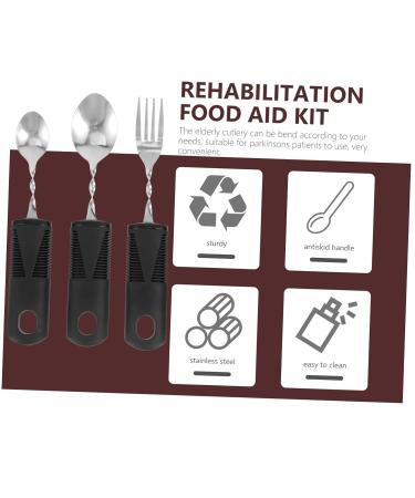 Solustre 3-Part Flexible Stainless Steel Cutlery Set | Portable Utensils for Disabled | Ergonomic Bendable Teaspoon & Dining Aids - Buy Online on GoSupps.com
