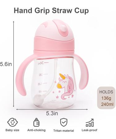 Dilovely Tritan Sippy Cup | Weighted Straw Trainer | 8oz Leakproof | Soft Silicone Straw | Baby 6+ Months | Pink - Buy Online on GoSupps.com