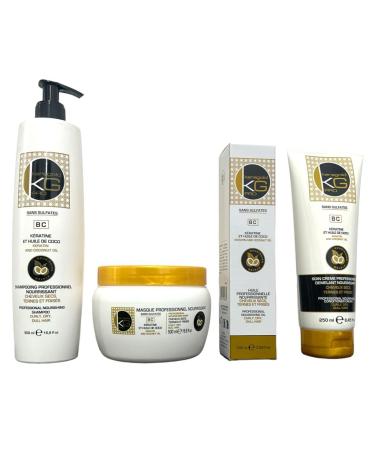 KeraGold KERAGOLD PRO Ultimate Premium Pack BC Range Sulfate-Free Shampoo 500ml + Mask 500ml + Serum 100ml + Leave-In Conditioner Keratin & Coconut Oil Nourishment Suppleness & Shine