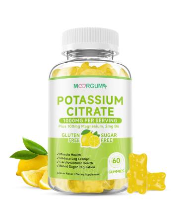 Potassium Citrate 1000mg Gummies Potassium Supplement for Adults Women and Men with Magnesium Vitamin B6 Chewable Supplements Support Electrolyte Balance Leg Cramps & Muscle Health 60 Count 60 Count (Pack of 1)