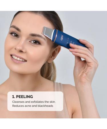 GESS Sky Skin Scrubber - Ultrasound Peeling Device for Facial Cleaning & Anti-Aging Care | 4 Modes Facelifting & Ion Skin Cleaner for Acne - Buy Online on GoSupps.com