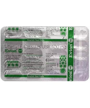 Evion 400 Vitamin E Capsules for Glowing Face Strong Hair Acne Nails Glowing Skin (Pack of 5 Strip) - Buy Online on GoSupps.com