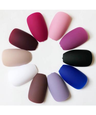 240pc Short Coffin Matte False Nails Set with Case - Trendy Mixed Colored Acrylic Fake Nail Tips for Kids/Women/Girls - Buy Online on GoSupps.com