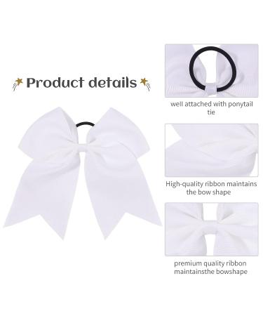 2 PCS Large 8 Inch Cheer Hair Bows with Ponytail Holder for Teen Girls - White - Buy Online on GoSupps.com