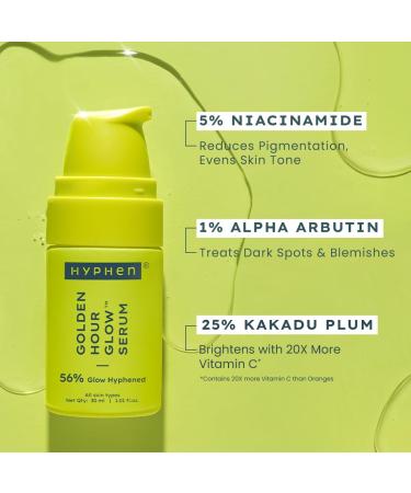Hyphen Brightening 5% Niacinamide 1% Alpha Arbutin Face Serum | With 25% Kakadu Plum -20X More Vitamin C Serum for Glowing Skin | 56% Glow Actives for Dark Spots & Pigmentation | All Skin Types -30ml - Buy Online on GoSupps.com